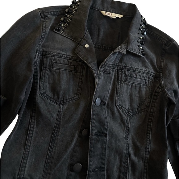 CAbi Jeans Jacket Womens XS Gray Denim Beaded Embellished Zip Cuff - Picture 4 of 4